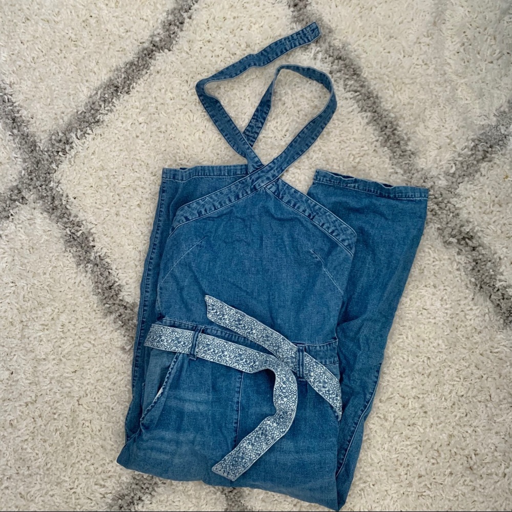 Free People Denim Halter Jumpsuit